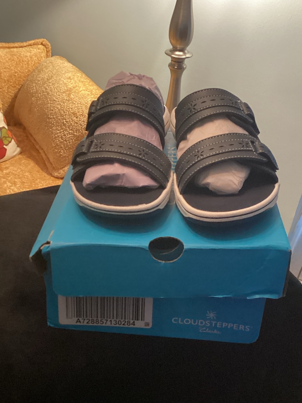 Cloudsteppers by Clarks Black Kids Double-Strap Sandals with White Trim
